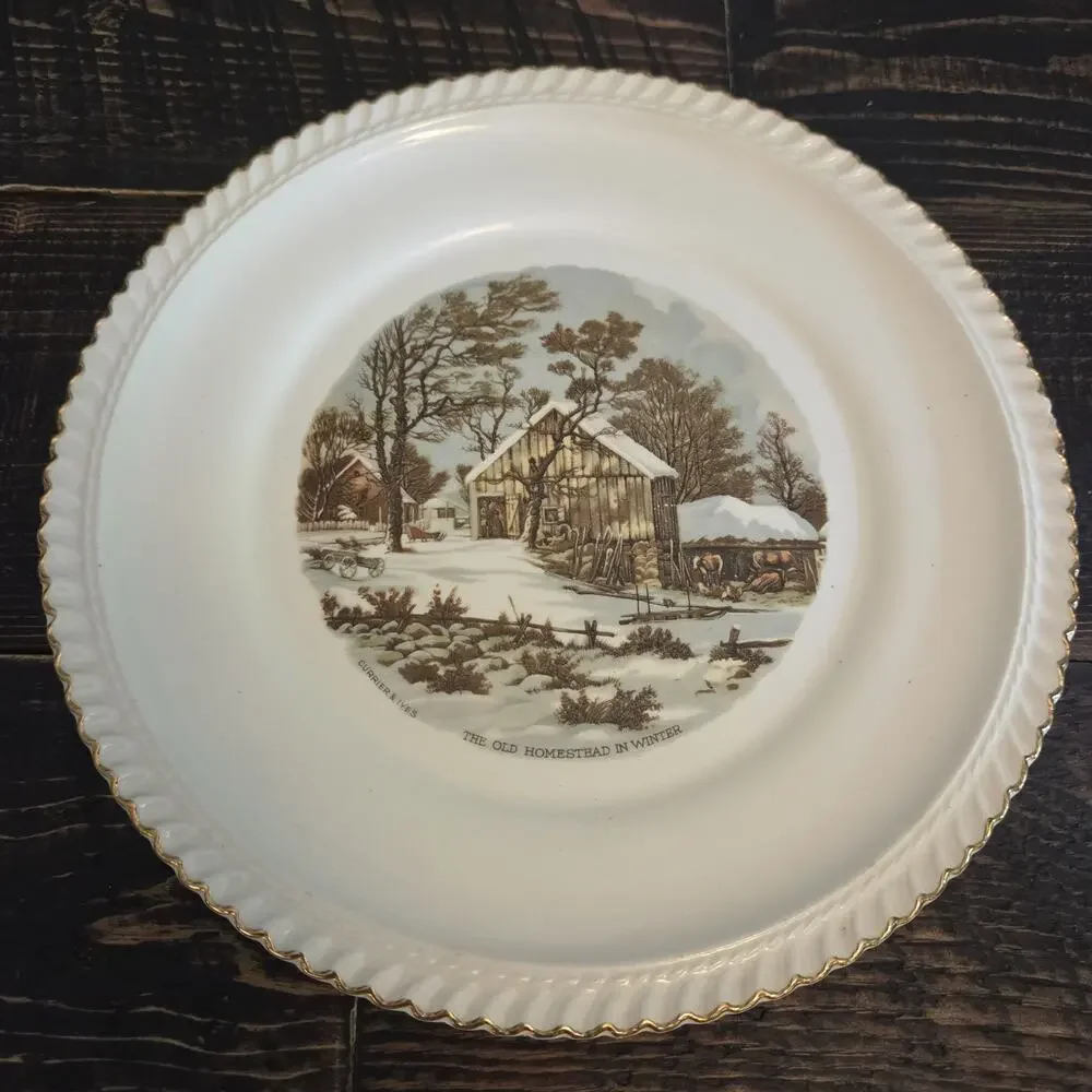 Vintage Harkerware Currier And Ives 10.25” Plate (The Old Homestead in Winter)